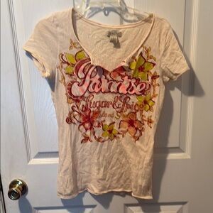 Lucky Brand Cream Tan Fitted Graphic Tee